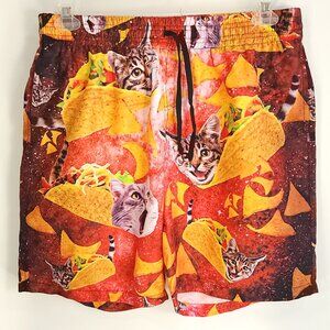 Taco Cat Swim Trunks Men's XL Multicolor Print Lined Elastic Waist Unbranded